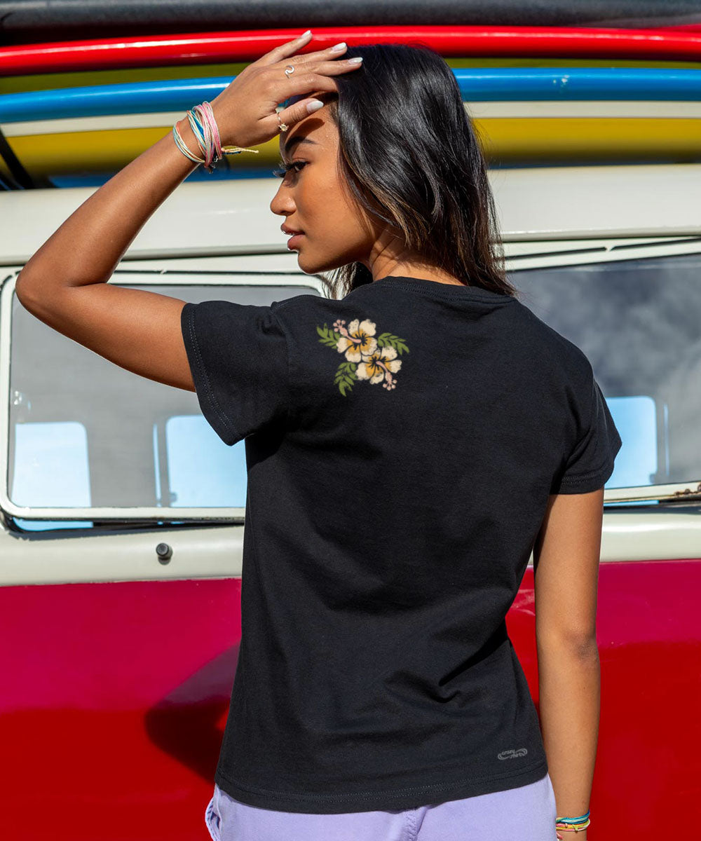 Banded Hibiscus - Black Short Sleeve Crewneck T-Shirt 3 Banded Hibiscus - Black Short Sleeve Crewneck T-Shirt
