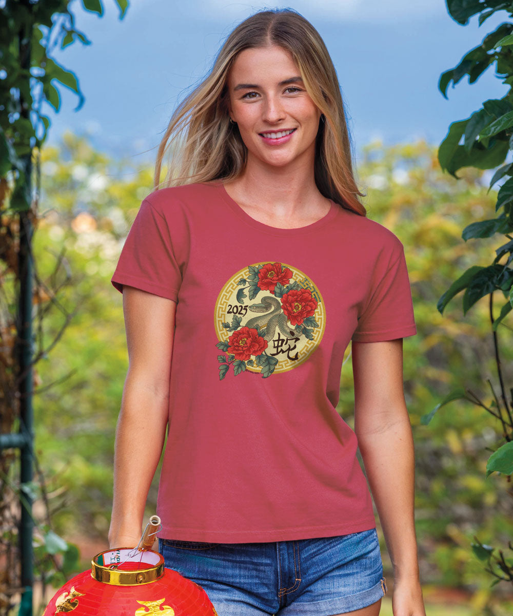 Year Of The Snake Floral 2025 - Paradise Red Dyed Short Sleeve Crewneck T-Shirt 2 Year Of The Snake Floral 2025 - Paradise Red Dyed Short Sleeve Crewneck T-Shirt