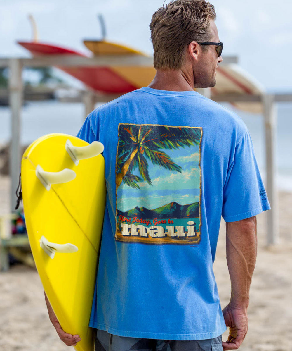 Beach Poster - Blue Hawaii Dyed Short Sleeve Crewneck T-Shirt 2 Beach Poster - Blue Hawaii Dyed Short Sleeve Crewneck T-Shirt