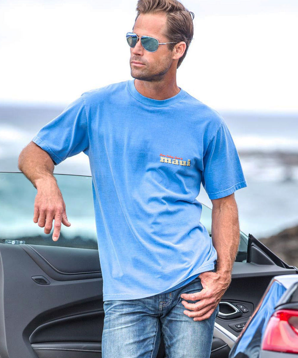Beach Poster - Blue Hawaii Dyed Short Sleeve Crewneck T-Shirt 3 Beach Poster - Blue Hawaii Dyed Short Sleeve Crewneck T-Shirt