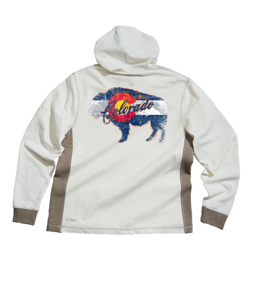 Buffalo Flag - Natural/Gray Long Sleeve Longboard Hooded Tee 1 Buffalo Flag - Natural/Gray Long Sleeve Longboard Hooded Tee