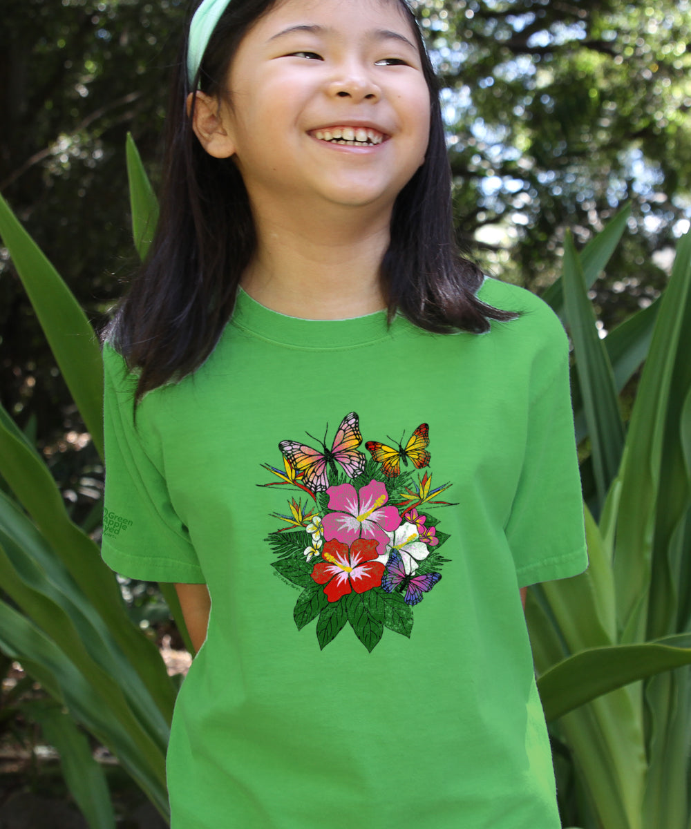 Butterfly Bouquet - Green Apple Dyed Short Sleeve Crewneck T-Shirt 2 Butterfly Bouquet - Green Apple Dyed Short Sleeve Crewneck T-Shirt