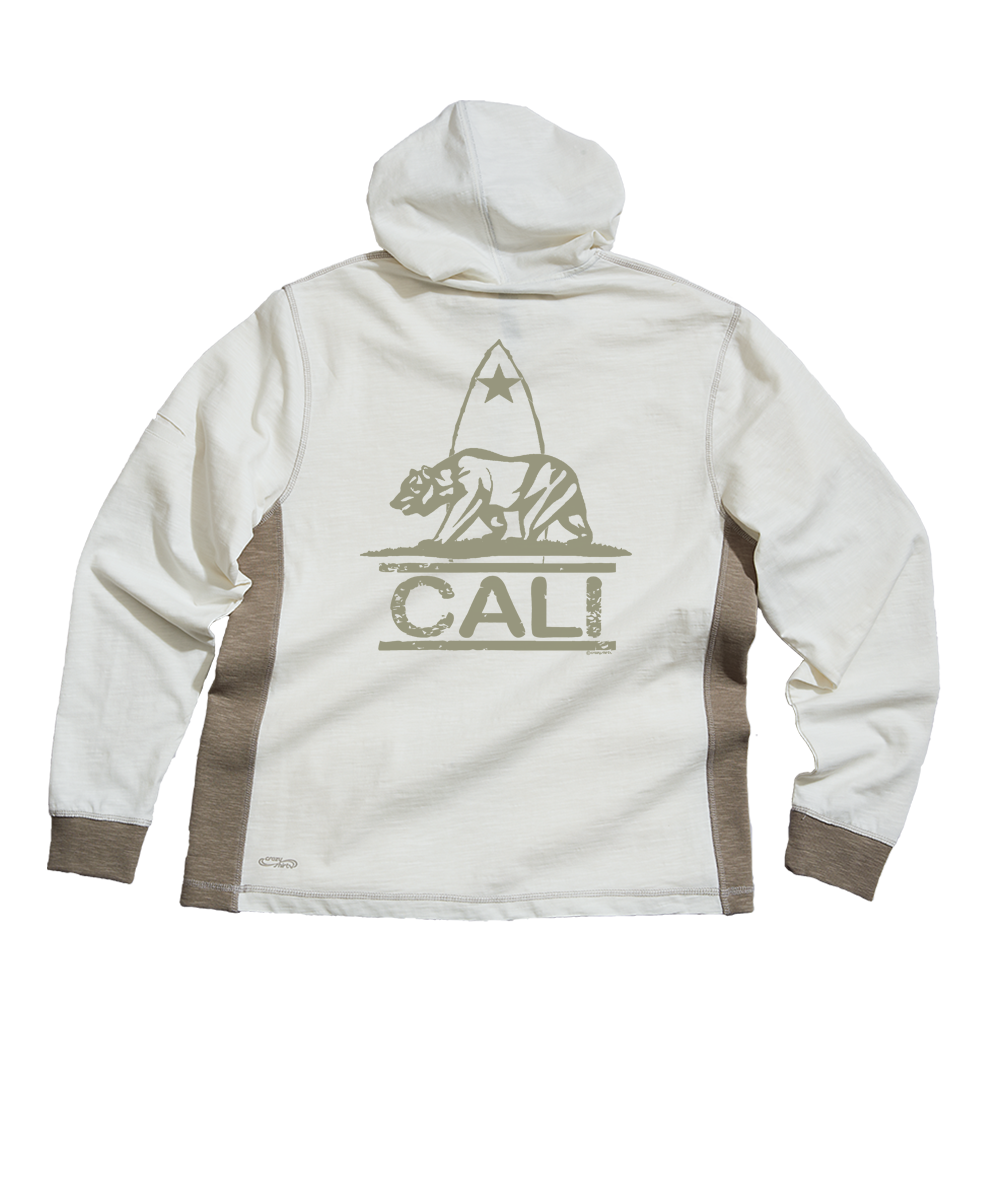 California Bear Mark - Natural/Gray Long Sleeve Longboard Hooded Tee
