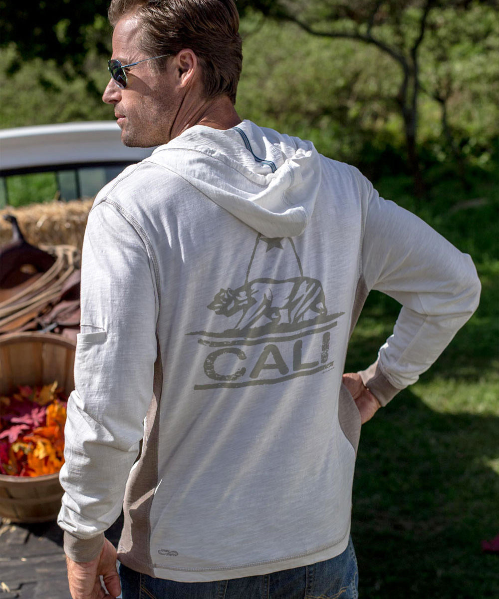 California Bear Mark - Natural/Gray Long Sleeve Longboard Hooded Tee 2 California Bear Mark - Natural/Gray Long Sleeve Longboard Hooded Tee