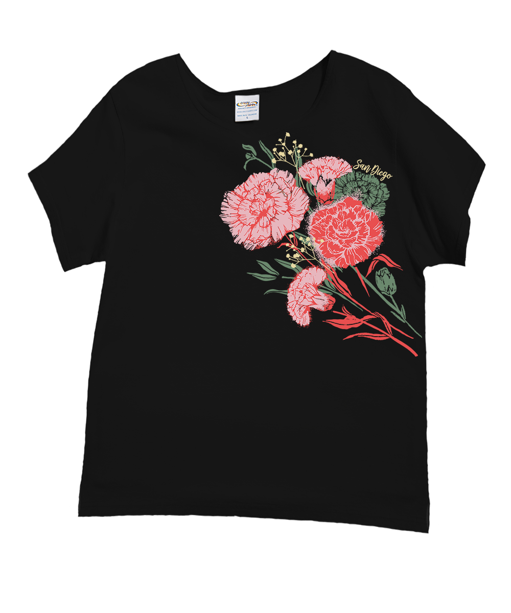Carnation Bouquet - Black Short Sleeve Scoop Neck T-Shirt