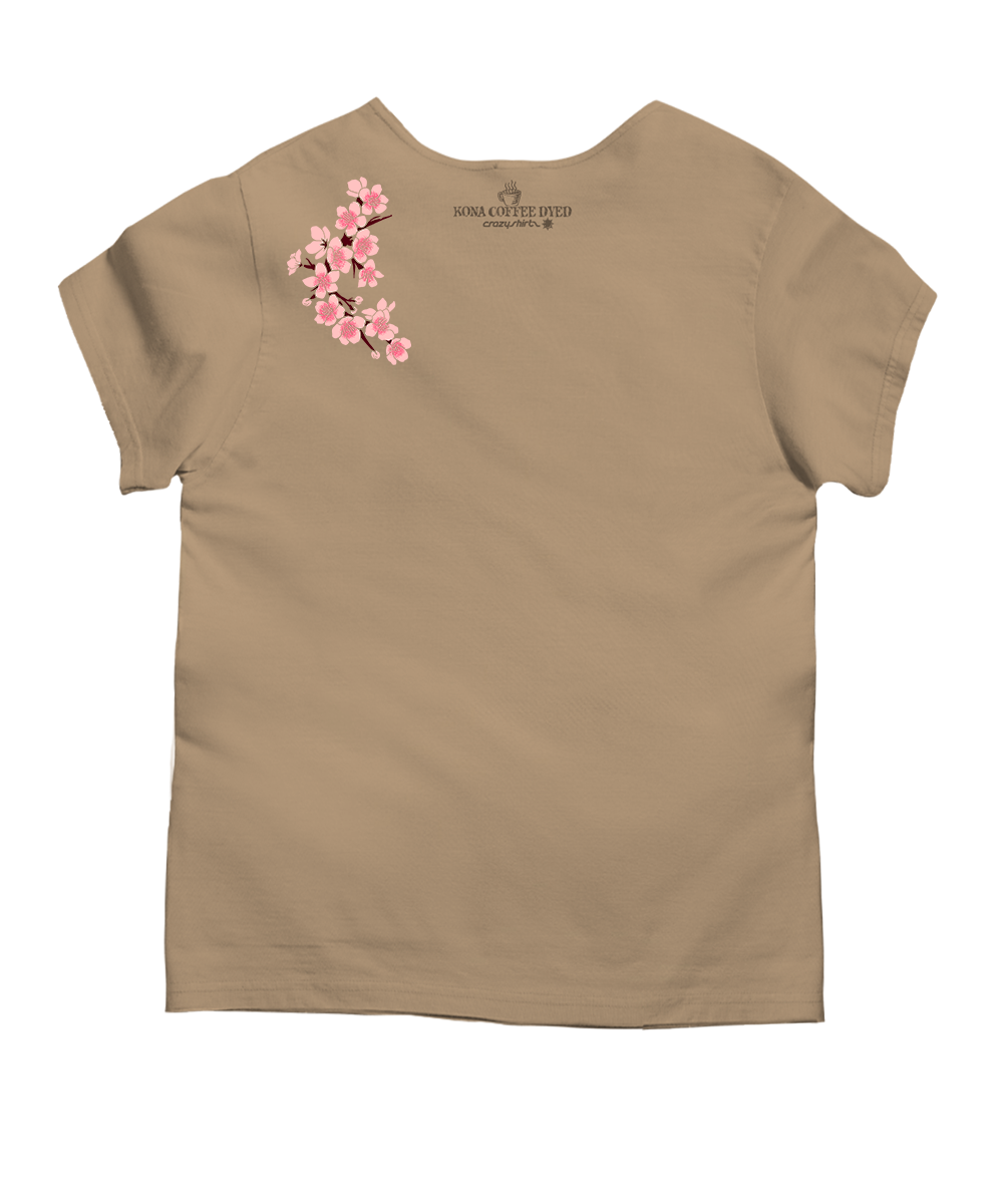 Cherry Blossom Branch - Kona Coffee Dyed Short Sleeve Scoop Neck T-Shirt 4 Cherry Blossom Branch - Kona Coffee Dyed Short Sleeve Scoop Neck T-Shirt
