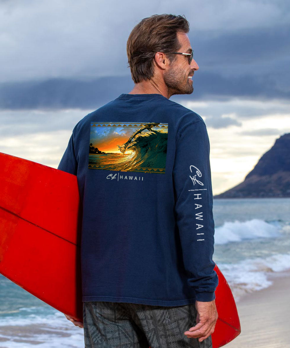 Clark Little King Kamehameha - Navy Long Sleeve Crewneck T-Shirt 2 Clark Little King Kamehameha - Navy Long Sleeve Crewneck T-Shirt