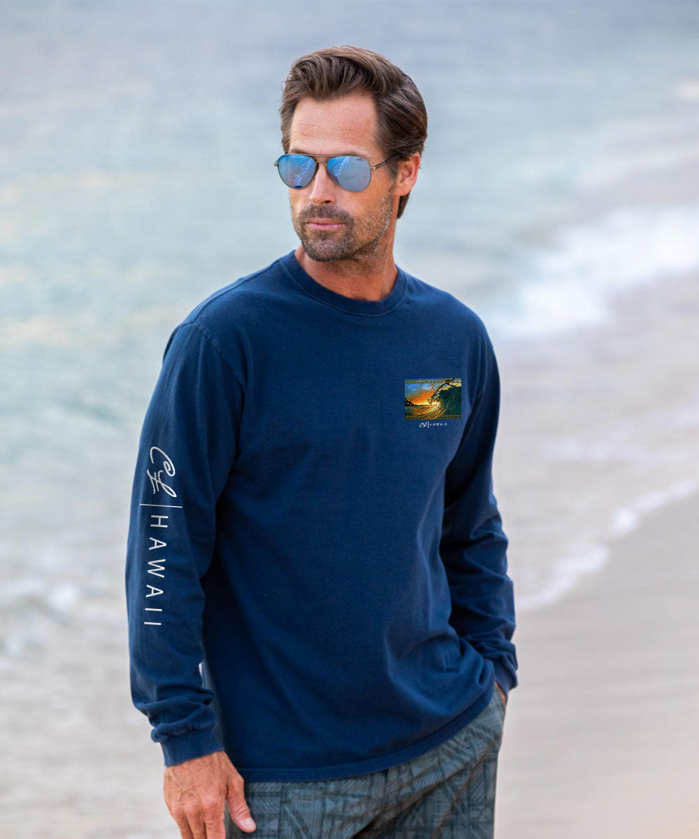 Clark Little King Kamehameha - Navy Long Sleeve Crewneck T-Shirt 3 Clark Little King Kamehameha - Navy Long Sleeve Crewneck T-Shirt