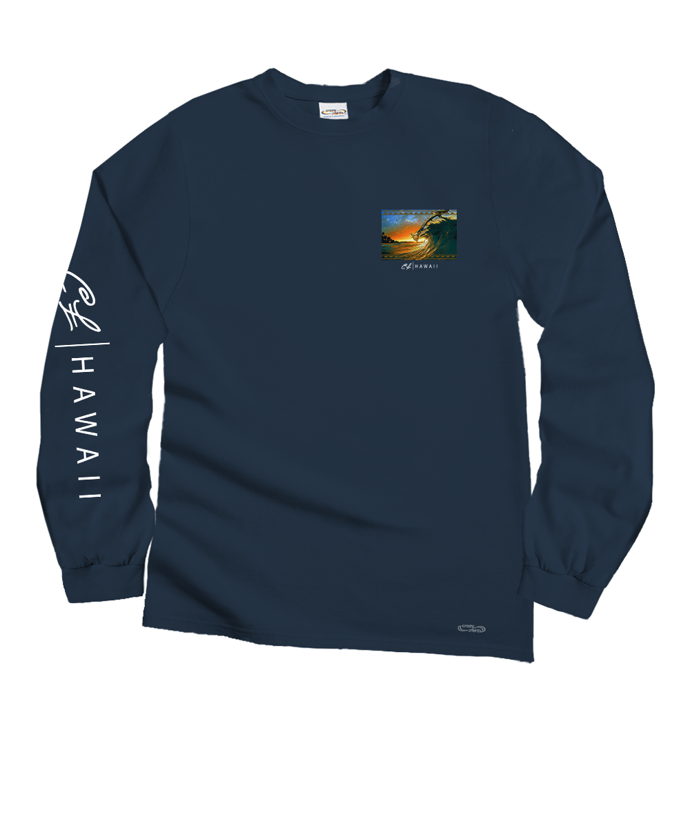 Clark Little King Kamehameha - Navy Long Sleeve Crewneck T-Shirt 4 Clark Little King Kamehameha - Navy Long Sleeve Crewneck T-Shirt