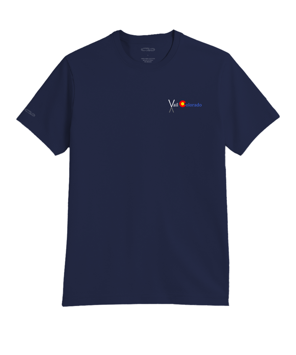 Colorado Flag Crossed Skis - Indigo Short Sleeve Pima T-Shirt 2 Colorado Flag Crossed Skis - Indigo Short Sleeve Pima T-Shirt