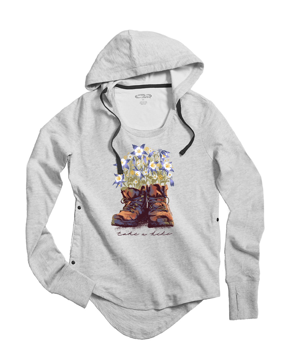 Columbine Boots - White Gray Heather Long Sleeve Harmony Hooded T