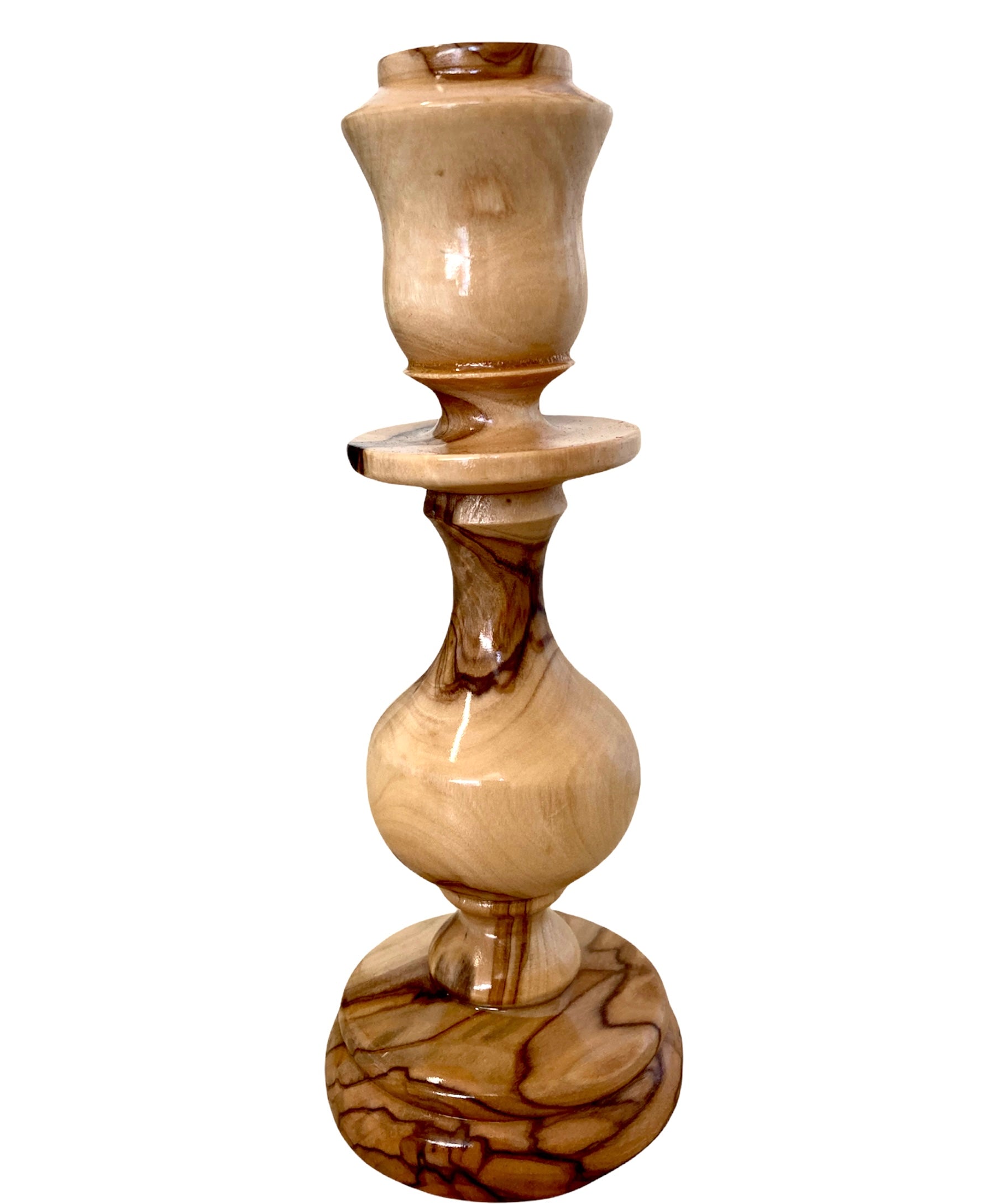 Olive Wood Candlestick Holder 16cm