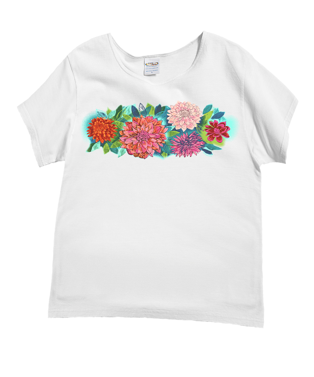 Dahlia Band - White Short Sleeve Scoop Neck T-Shirt