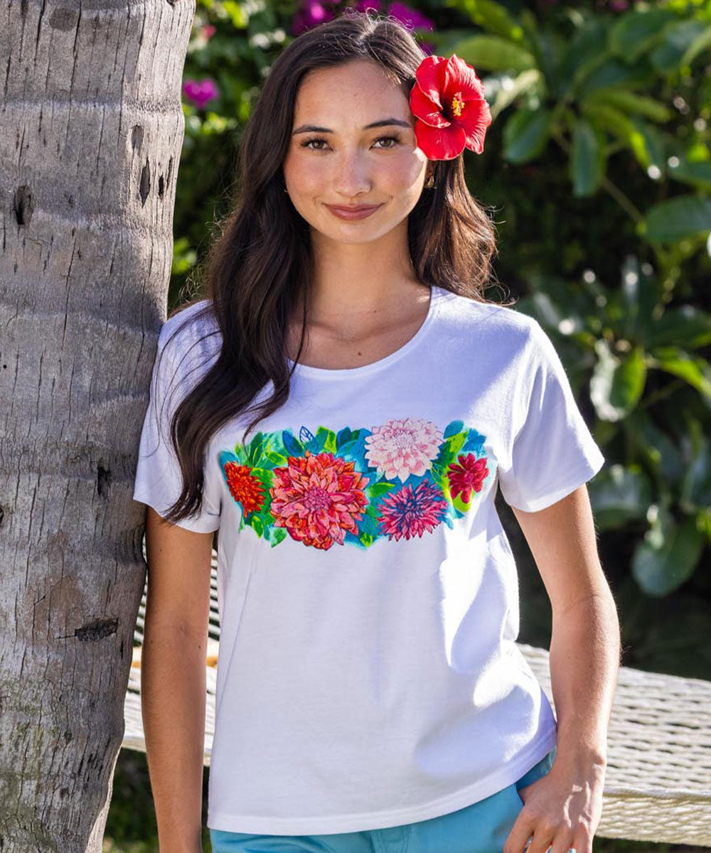 Dahlia Band - White Short Sleeve Scoop Neck T-Shirt 2 Dahlia Band - White Short Sleeve Scoop Neck T-Shirt