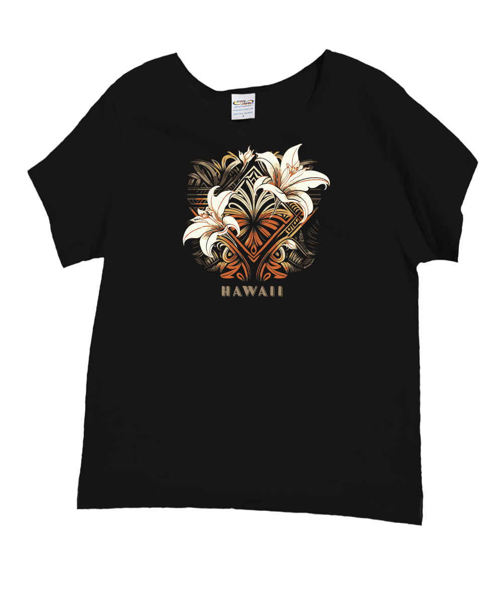 Decorative Lilies - Black Short Sleeve Scoop Neck T-Shirt