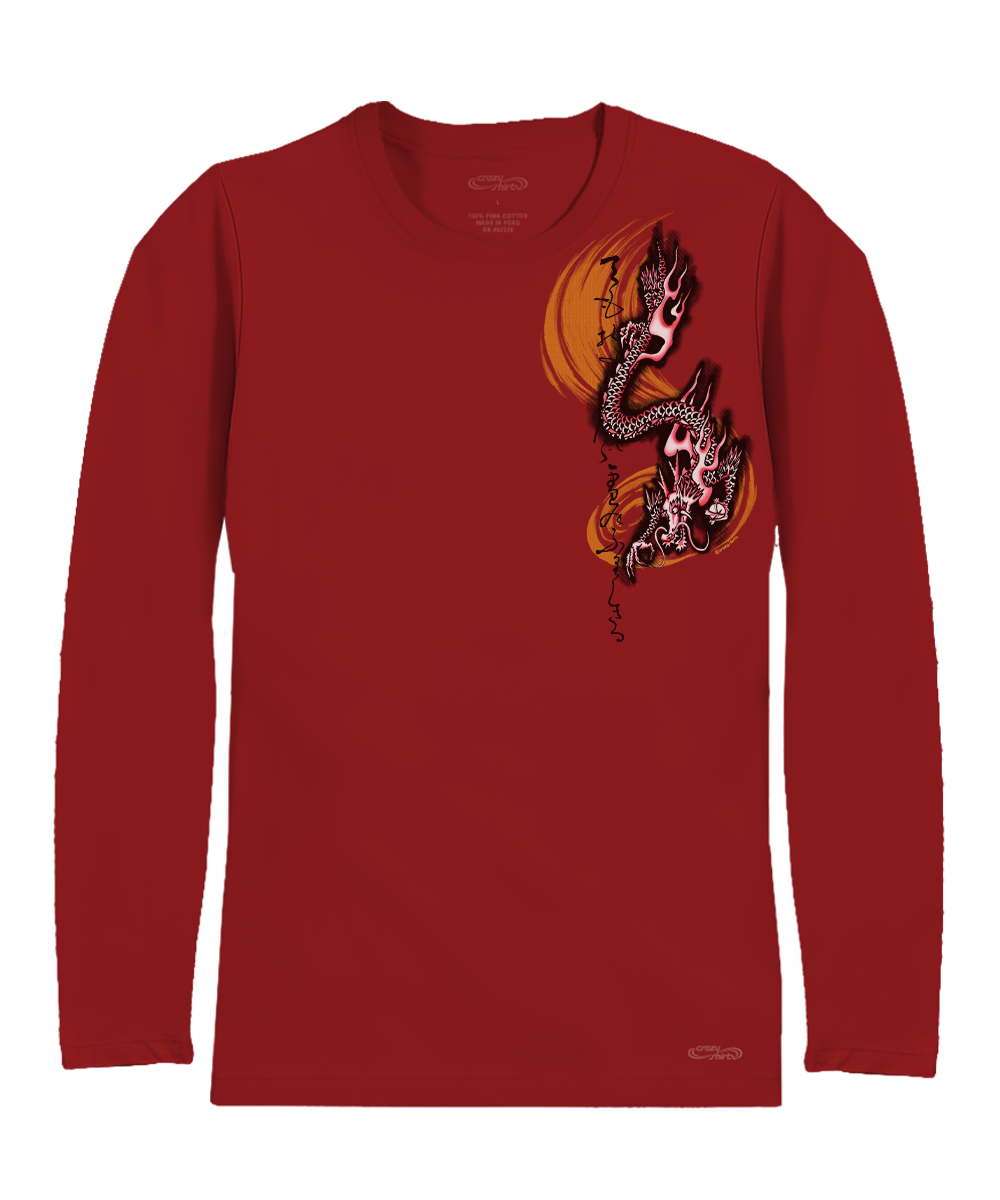 Dragon Flurry - Rugby Red Long Sleeve Pima T-Shirt