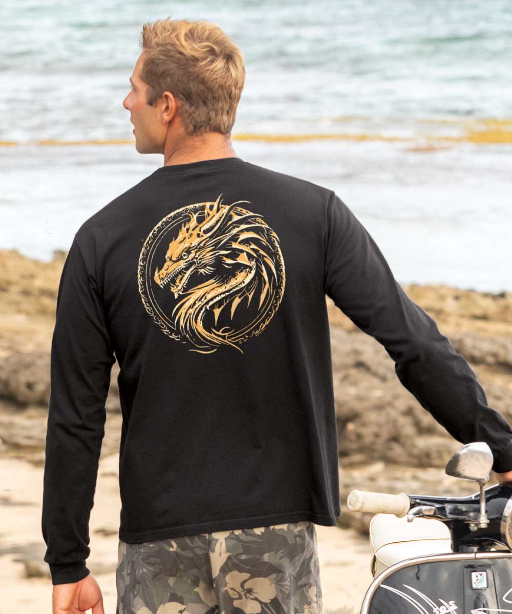 Dragon Medallion - Black Long Sleeve Crewneck T-Shirt 2 Dragon Medallion - Black Long Sleeve Crewneck T-Shirt