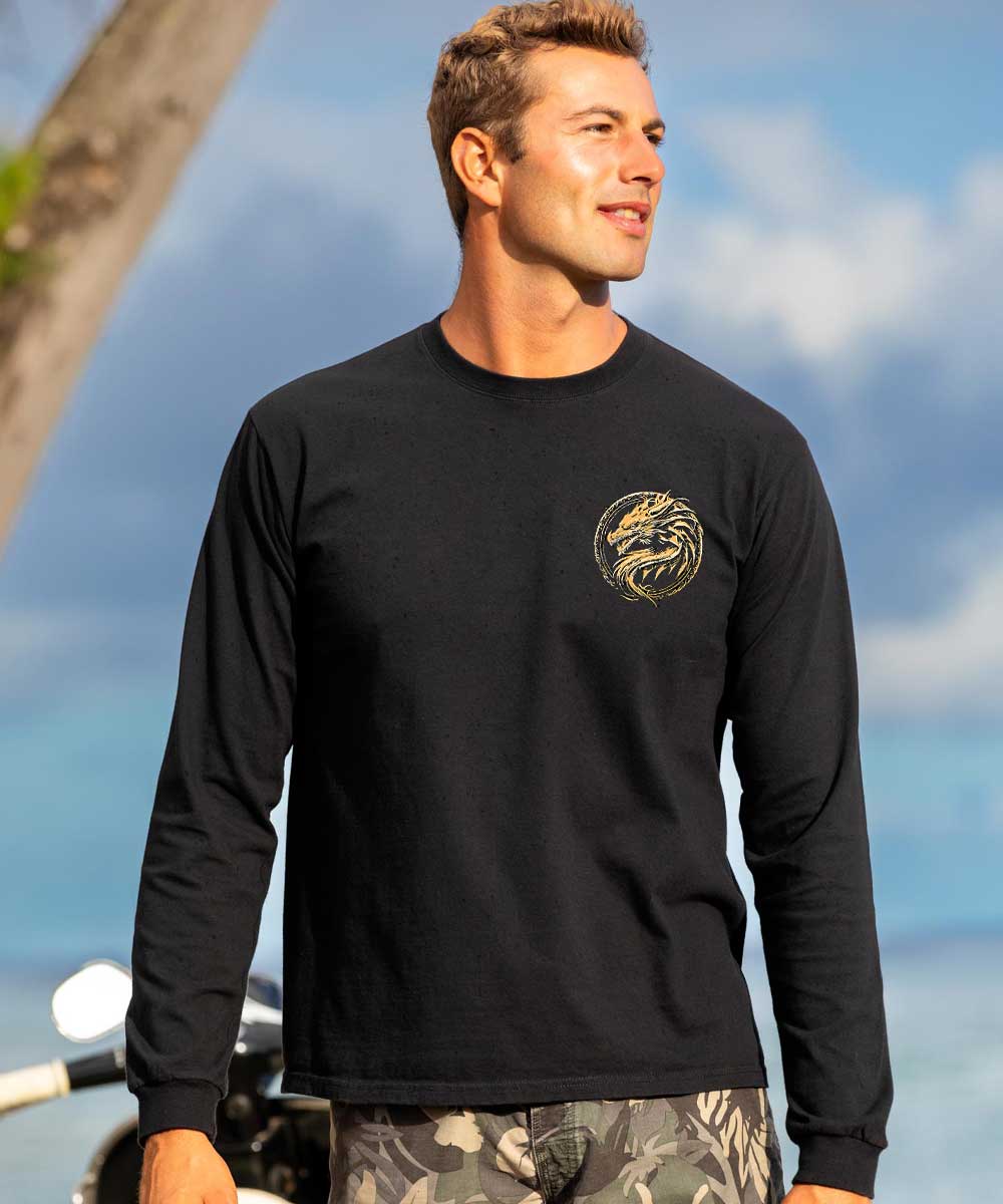 Dragon Medallion - Black Long Sleeve Crewneck T-Shirt 3 Dragon Medallion - Black Long Sleeve Crewneck T-Shirt