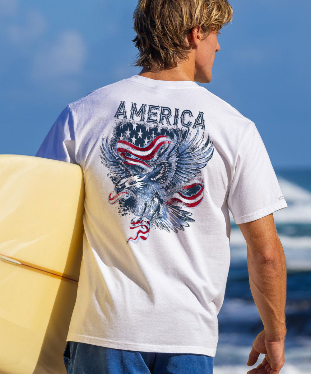 Eagle In Flight - White Short Sleeve Crewneck T-Shirt 2 Eagle In Flight - White Short Sleeve Crewneck T-Shirt