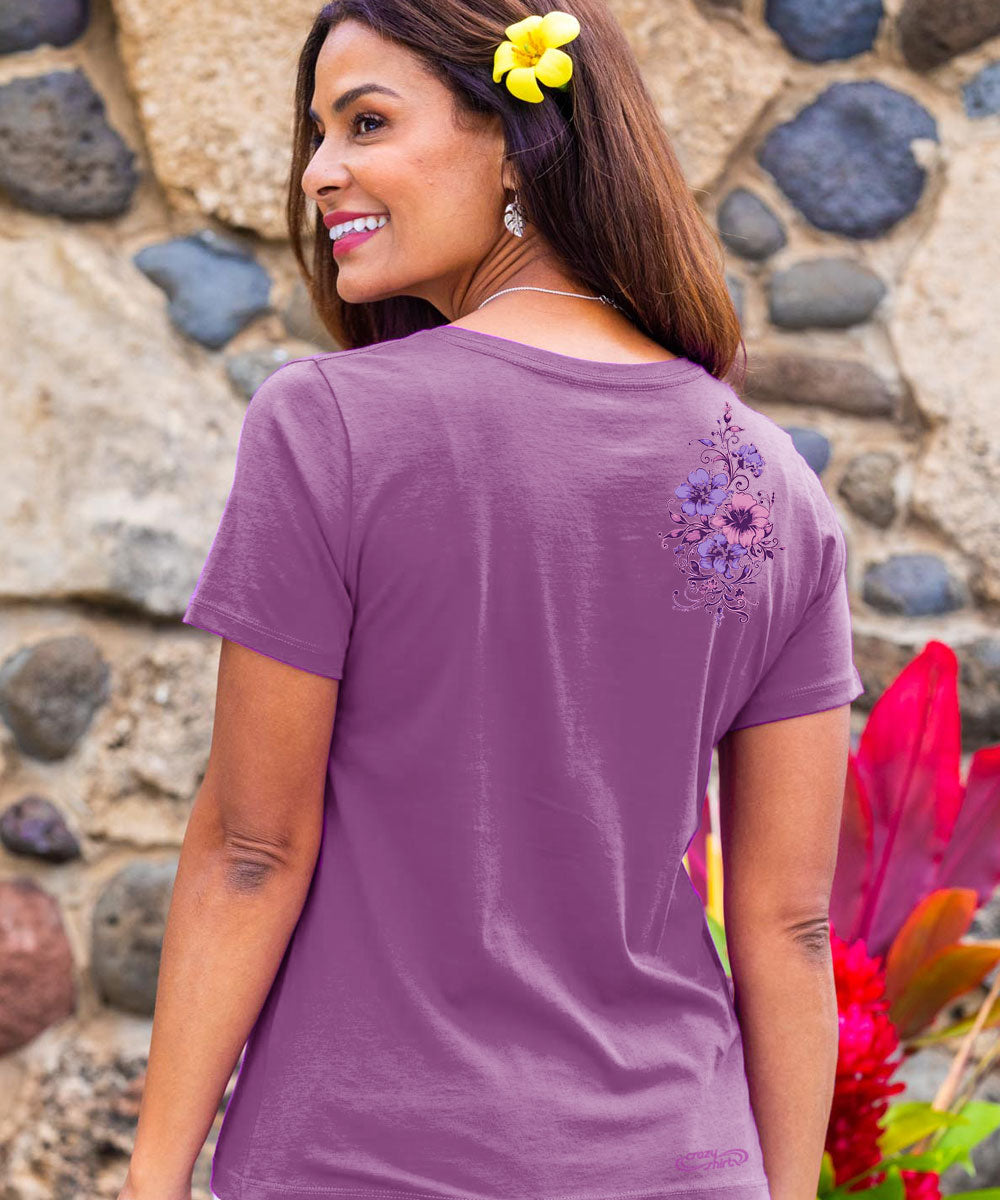 Floral Flourish - Violet Short Sleeve Pima V-Neck T-Shirt 3 Floral Flourish - Violet Short Sleeve Pima V-Neck T-Shirt