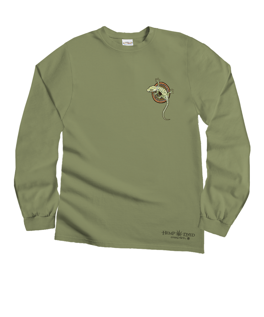 Gecko Mosaic - Hemp Dyed Long Sleeve Crewneck T-Shirt 2 Gecko Mosaic - Hemp Dyed Long Sleeve Crewneck T-Shirt