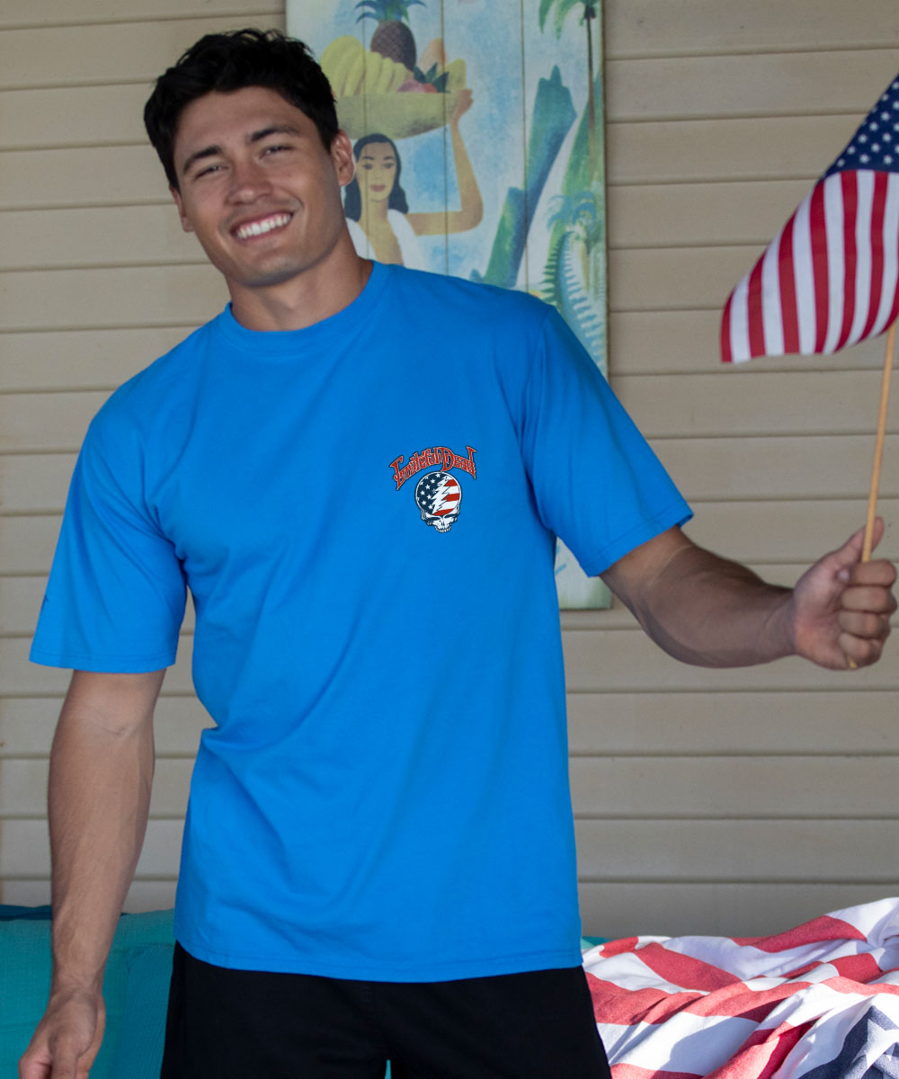 Grateful Dead American Flag - Blue Hawaii Dyed Short Sleeve Crewneck T-Shirt 3 Grateful Dead American Flag - Blue Hawaii Dyed Short Sleeve Crewneck T-Shirt