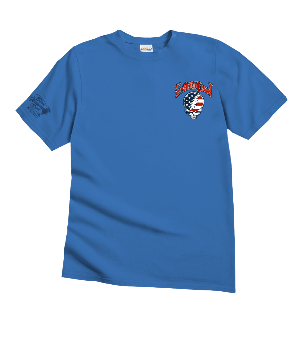 Grateful Dead American Flag - Blue Hawaii Dyed Short Sleeve Crewneck T-Shirt 4 Grateful Dead American Flag - Blue Hawaii Dyed Short Sleeve Crewneck T-Shirt