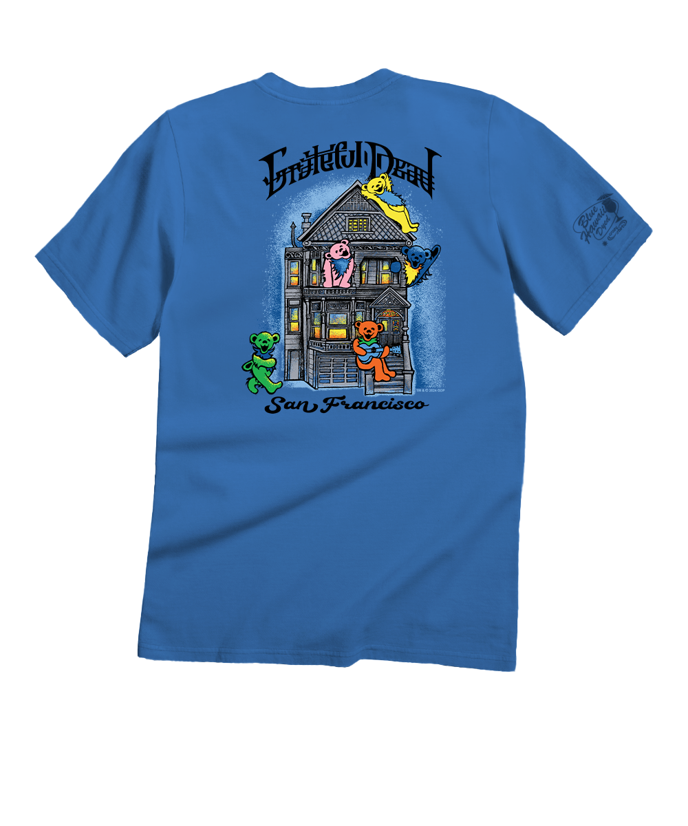 Grateful Dead Bear House - Blue Hawaii Dyed Short Sleeve Crewneck T-Shirt 1 Grateful Dead Bear House - Blue Hawaii Dyed Short Sleeve Crewneck T-Shirt