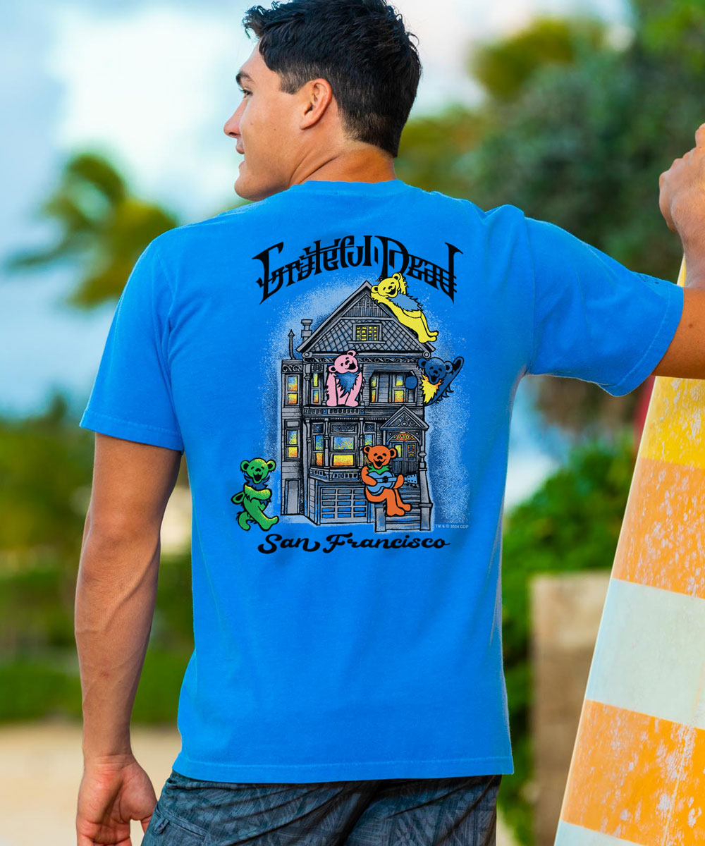Grateful Dead Bear House - Blue Hawaii Dyed Short Sleeve Crewneck T-Shirt 2 Grateful Dead Bear House - Blue Hawaii Dyed Short Sleeve Crewneck T-Shirt