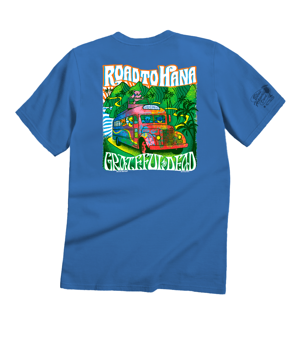 Grateful Dead Bears On The Road - Blue Hawaii Dyed Short Sleeve Crewneck T-Shirt 1 Grateful Dead Bears On The Road - Blue Hawaii Dyed Short Sleeve Crewneck T-Shirt