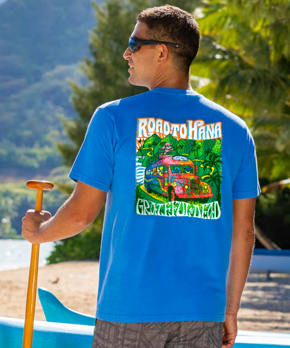 Grateful Dead Bears On The Road - Blue Hawaii Dyed Short Sleeve Crewneck T-Shirt 2 Grateful Dead Bears On The Road - Blue Hawaii Dyed Short Sleeve Crewneck T-Shirt