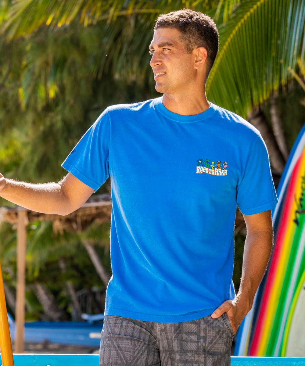 Grateful Dead Bears On The Road - Blue Hawaii Dyed Short Sleeve Crewneck T-Shirt 3 Grateful Dead Bears On The Road - Blue Hawaii Dyed Short Sleeve Crewneck T-Shirt