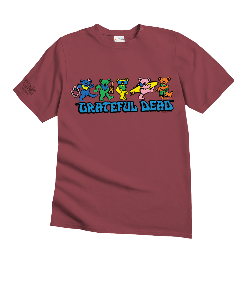 Grateful Dead Hula Bears - Paradise Red Dyed Short Sleeve Crewneck T-Shirt 1 Grateful Dead Hula Bears - Paradise Red Dyed Short Sleeve Crewneck T-Shirt