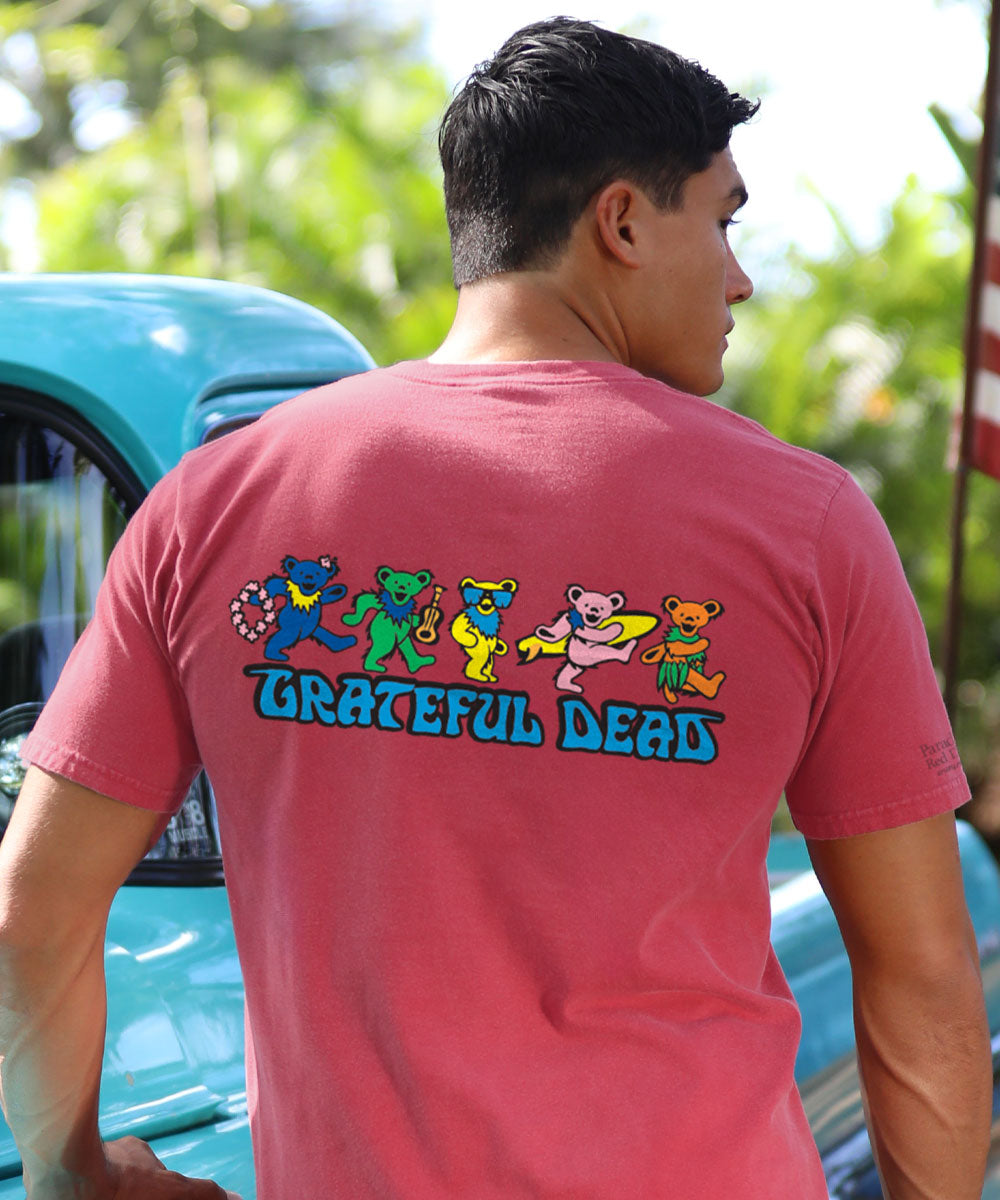 Grateful Dead Hula Bears - Paradise Red Dyed Short Sleeve Crewneck T-Shirt 2 Grateful Dead Hula Bears - Paradise Red Dyed Short Sleeve Crewneck T-Shirt