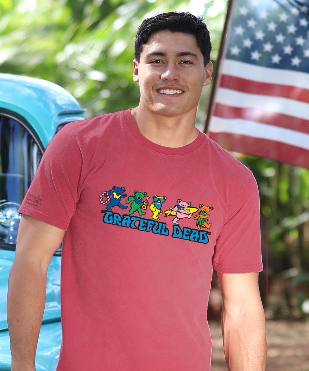 Grateful Dead Hula Bears - Paradise Red Dyed Short Sleeve Crewneck T-Shirt 3 Grateful Dead Hula Bears - Paradise Red Dyed Short Sleeve Crewneck T-Shirt