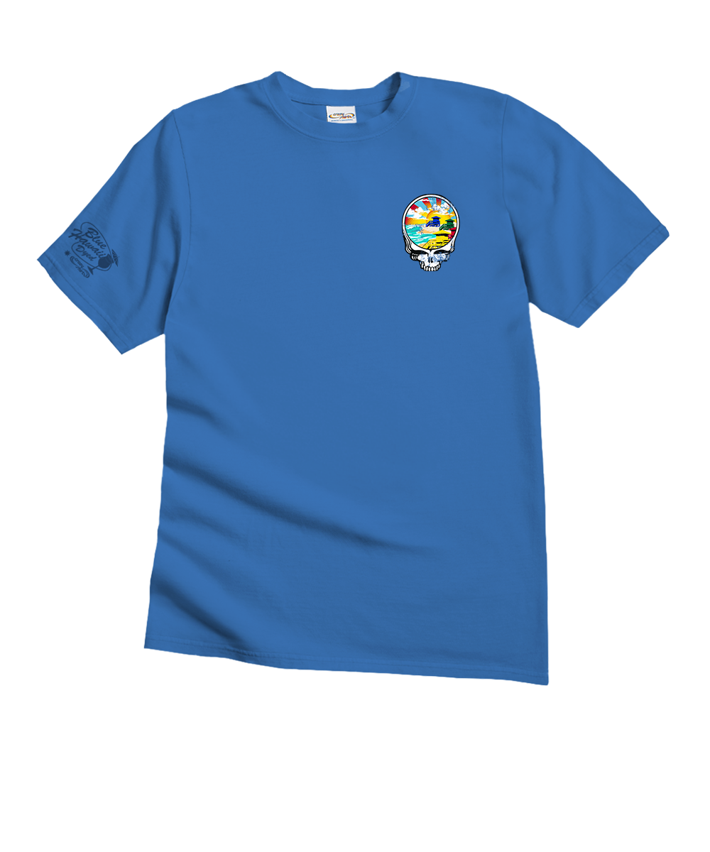 Grateful Dead Lifeguard Towers - Blue Hawaii Dyed Short Sleeve Crewneck T-Shirt 2 Grateful Dead Lifeguard Towers - Blue Hawaii Dyed Short Sleeve Crewneck T-Shirt