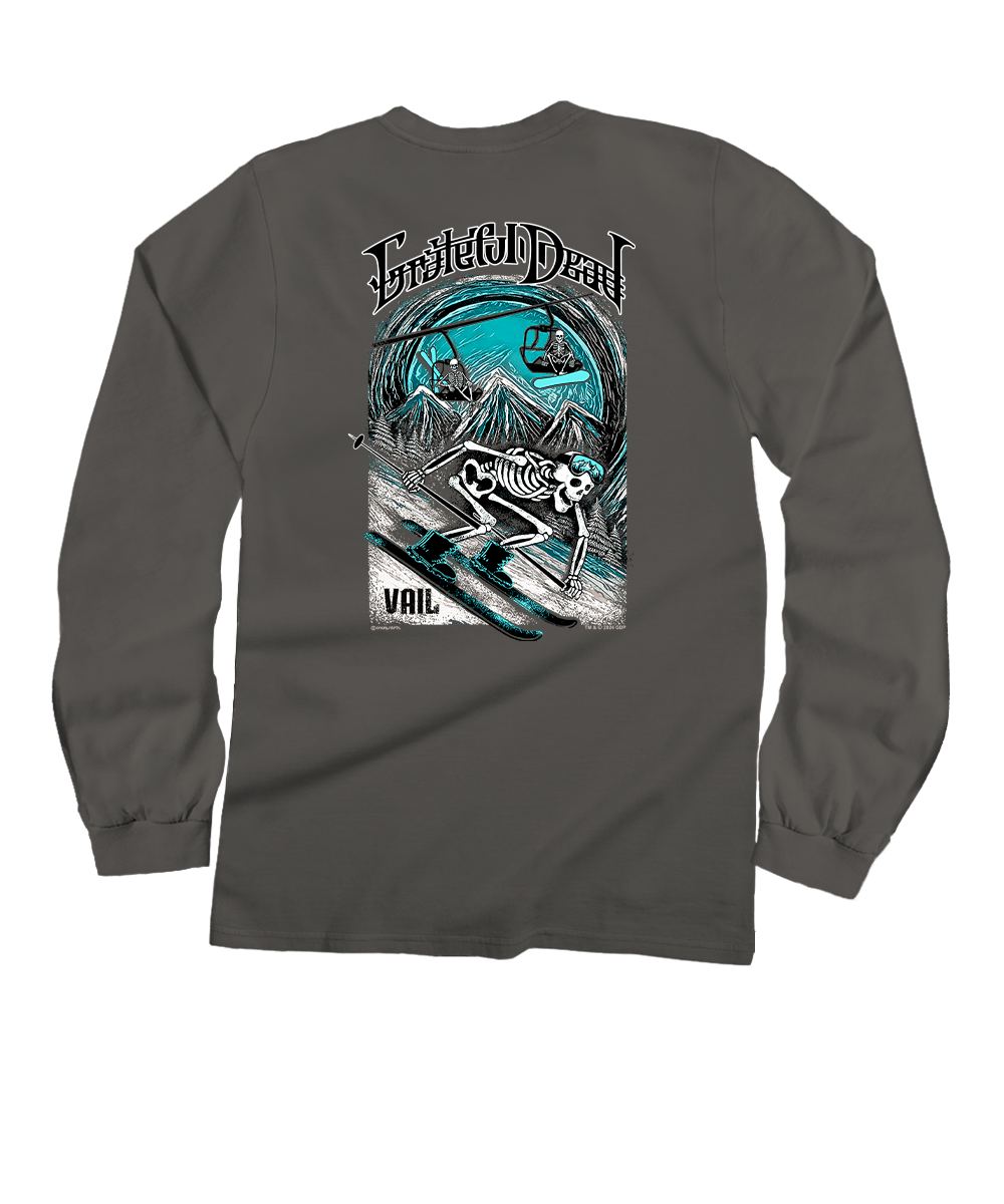 Grateful Dead Snow Skeletons - Crater Dyed® Long Sleeve Crewneck T-Shirt 1 Grateful Dead Snow Skeletons - Crater Dyed® Long Sleeve Crewneck T-Shirt