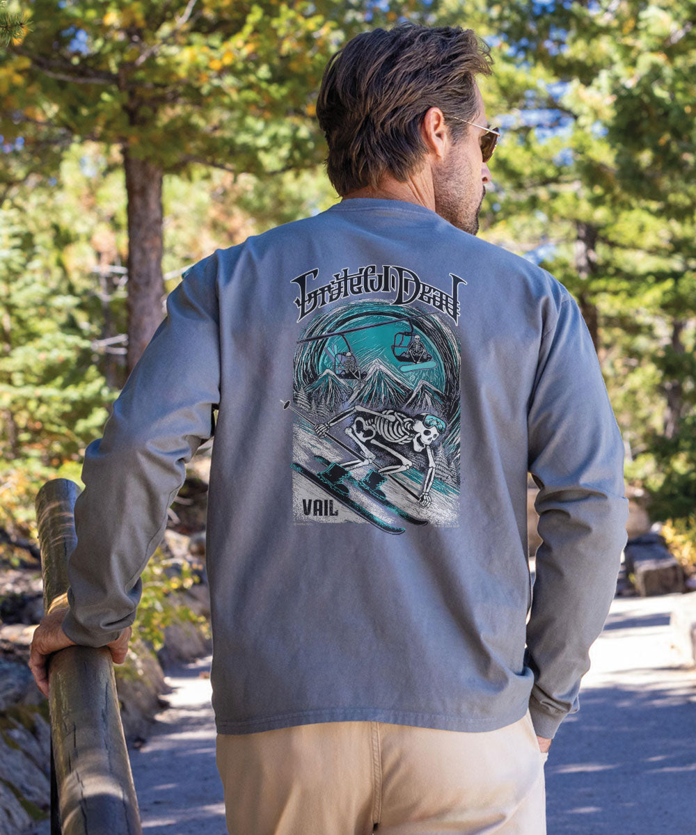 Grateful Dead Snow Skeletons - Crater Dyed® Long Sleeve Crewneck T-Shirt 2 Grateful Dead Snow Skeletons - Crater Dyed® Long Sleeve Crewneck T-Shirt