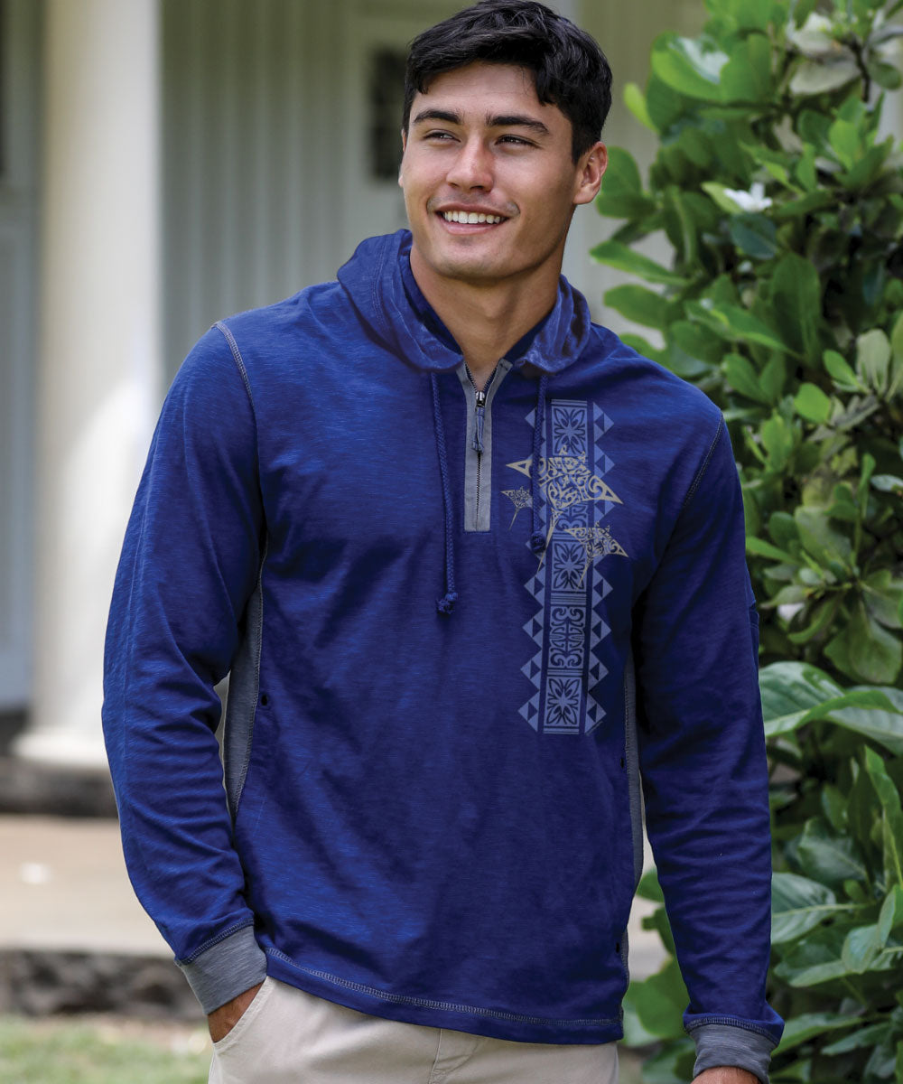 Hahalua Trio - Midnight/Gray Long Sleeve Longboard Hooded Tee 2 Hahalua Trio - Midnight/Gray Long Sleeve Longboard Hooded Tee