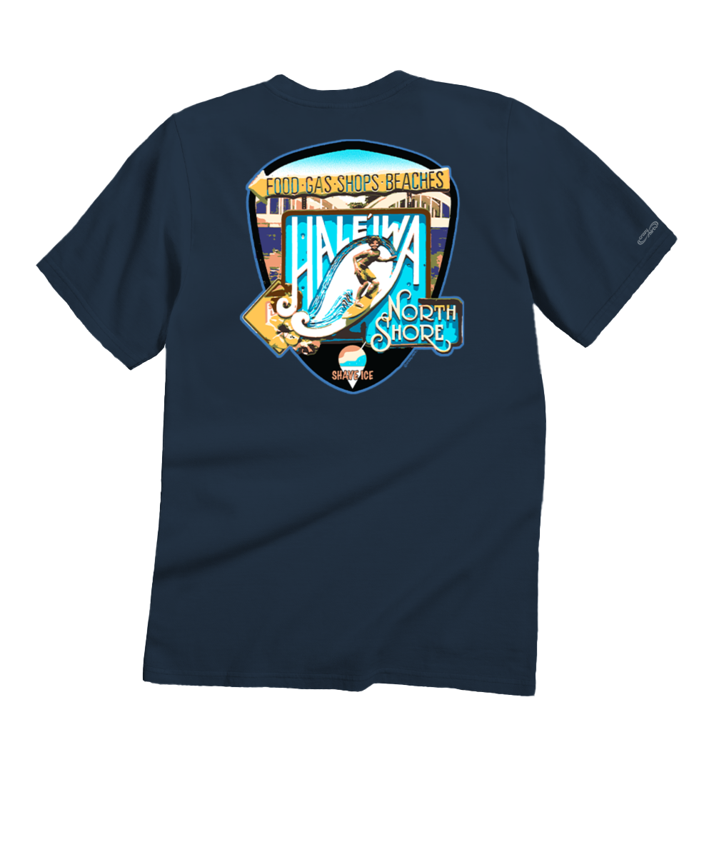 Haleiwa North Shore Signage - Navy Short Sleeve Crewneck T-Shirt 1 Haleiwa North Shore Signage - Navy Short Sleeve Crewneck T-Shirt
