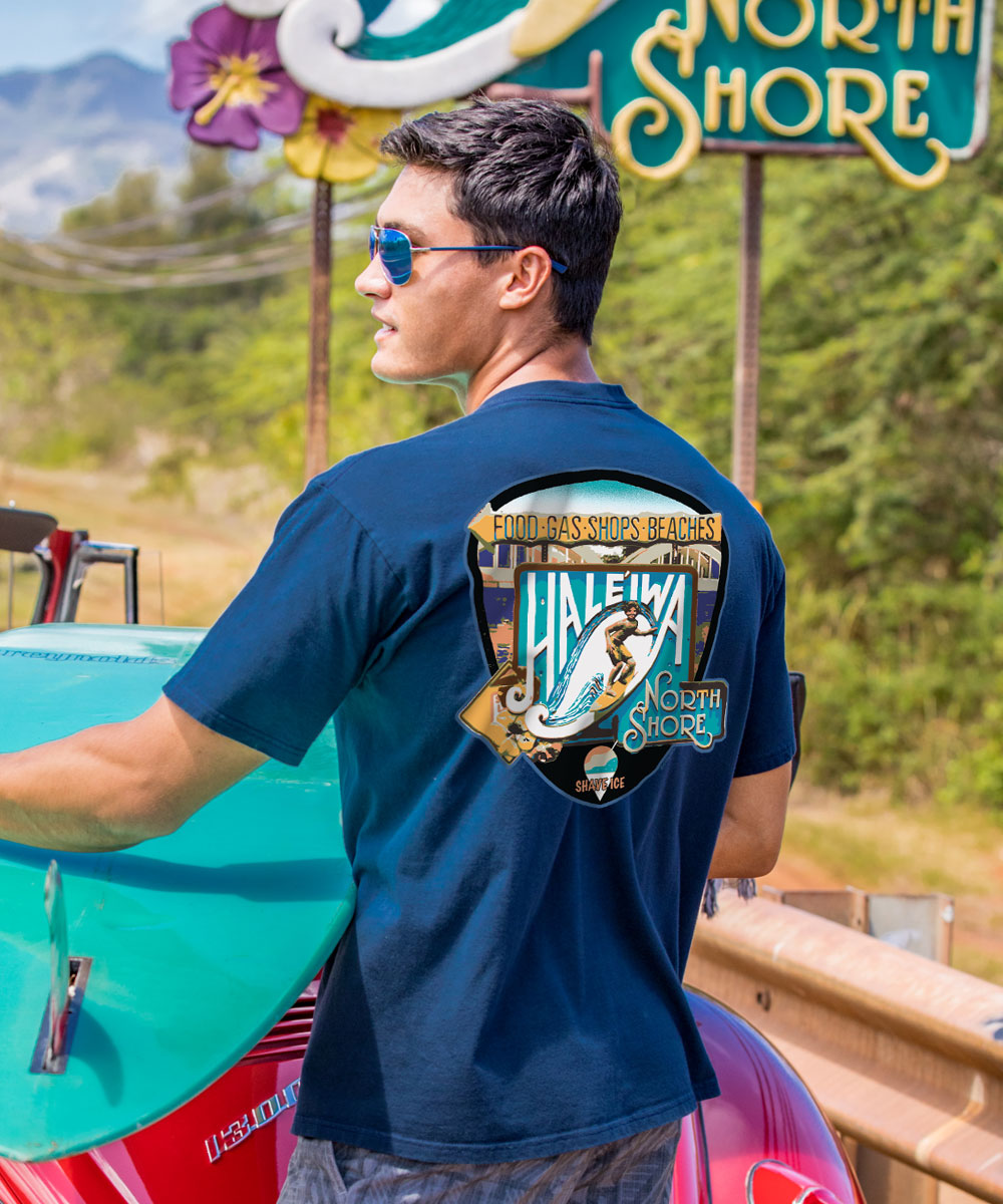 Haleiwa North Shore Signage - Navy Short Sleeve Crewneck T-Shirt 2 Haleiwa North Shore Signage - Navy Short Sleeve Crewneck T-Shirt