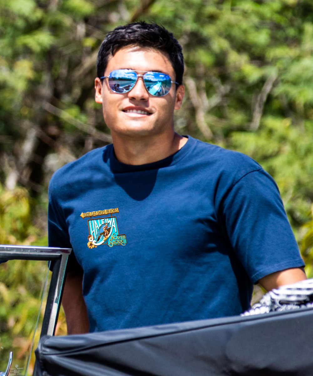 Haleiwa North Shore Signage - Navy Short Sleeve Crewneck T-Shirt 3 Haleiwa North Shore Signage - Navy Short Sleeve Crewneck T-Shirt