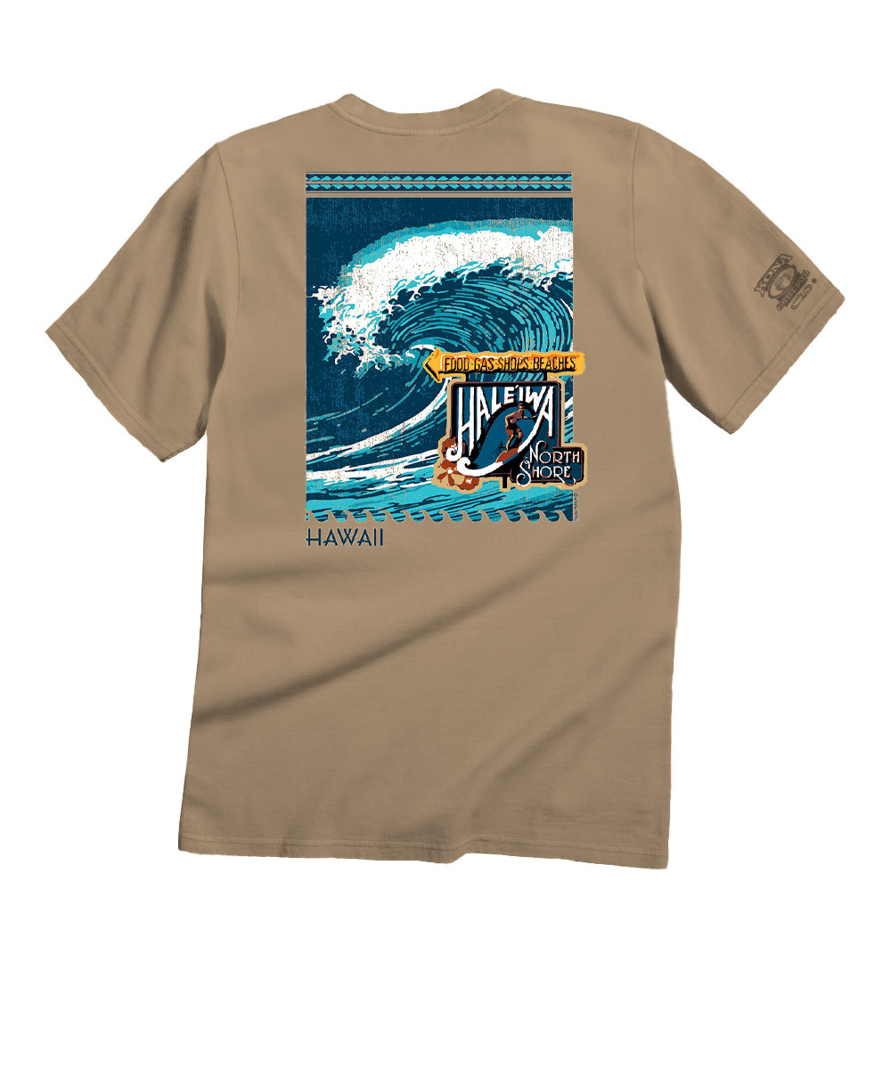 Haleiwa Sign North Shore - Kona Coffee Dyed Short Sleeve Crewneck T-Shirt 1 Haleiwa Sign North Shore - Kona Coffee Dyed Short Sleeve Crewneck T-Shirt