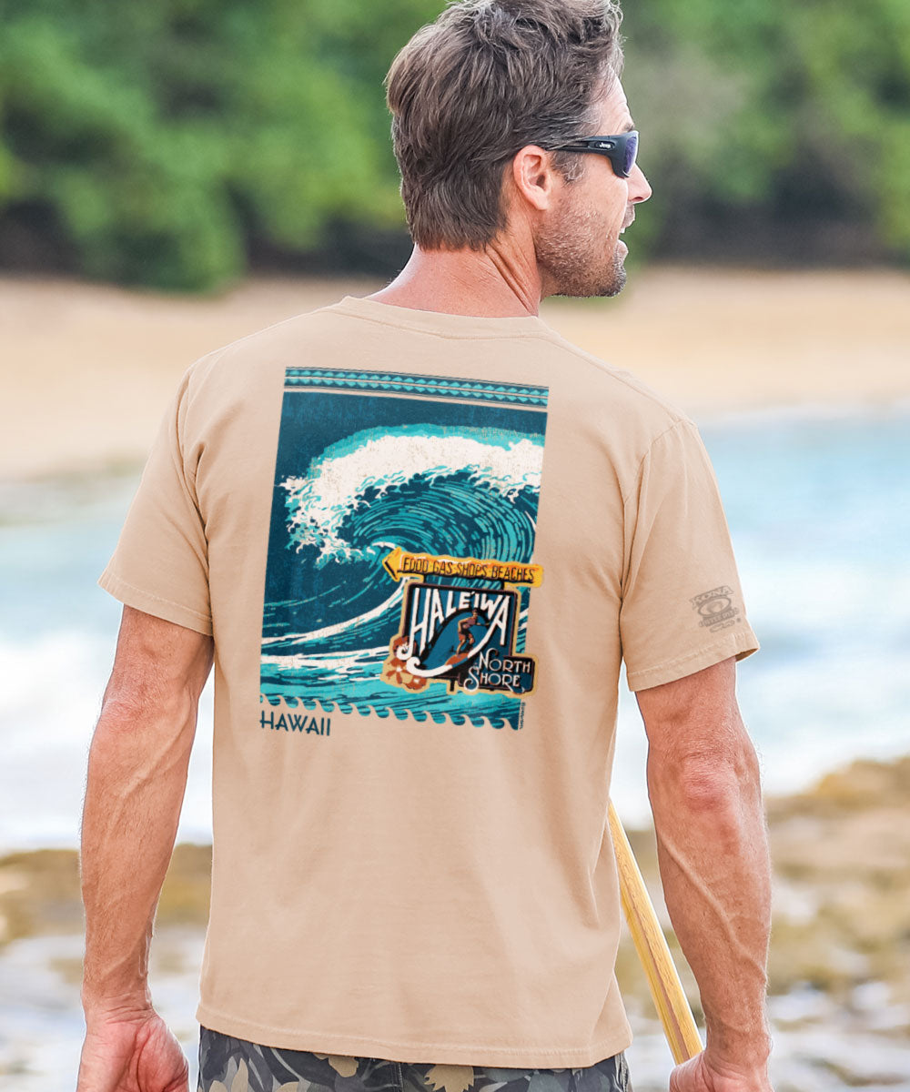 Haleiwa Sign North Shore - Kona Coffee Dyed Short Sleeve Crewneck T-Shirt 2 Haleiwa Sign North Shore - Kona Coffee Dyed Short Sleeve Crewneck T-Shirt