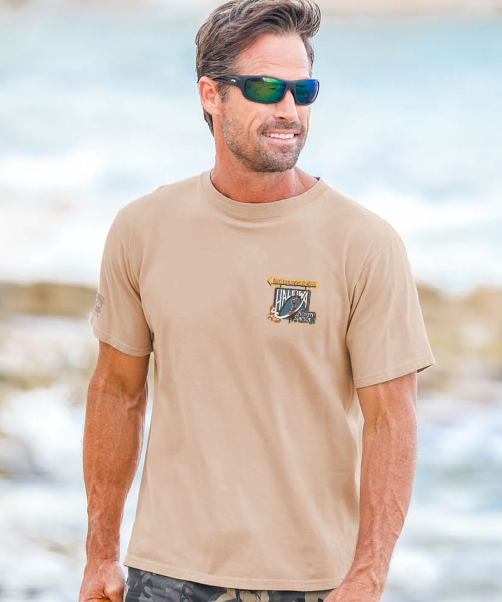 Haleiwa Sign North Shore - Kona Coffee Dyed Short Sleeve Crewneck T-Shirt 3 Haleiwa Sign North Shore - Kona Coffee Dyed Short Sleeve Crewneck T-Shirt