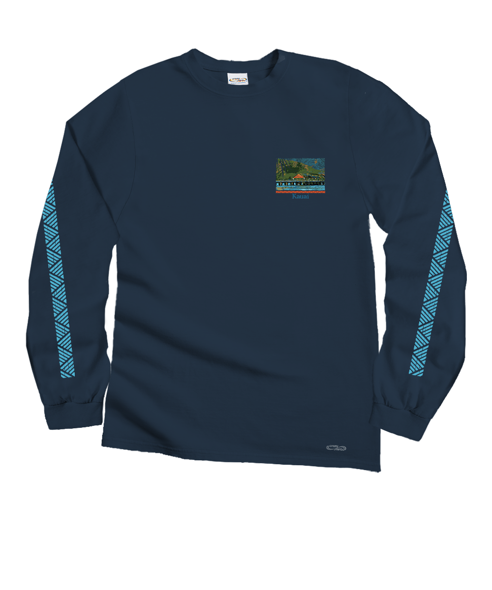 Hanalei Pier - Navy Long Sleeve Crewneck T-Shirt 4 Hanalei Pier - Navy Long Sleeve Crewneck T-Shirt