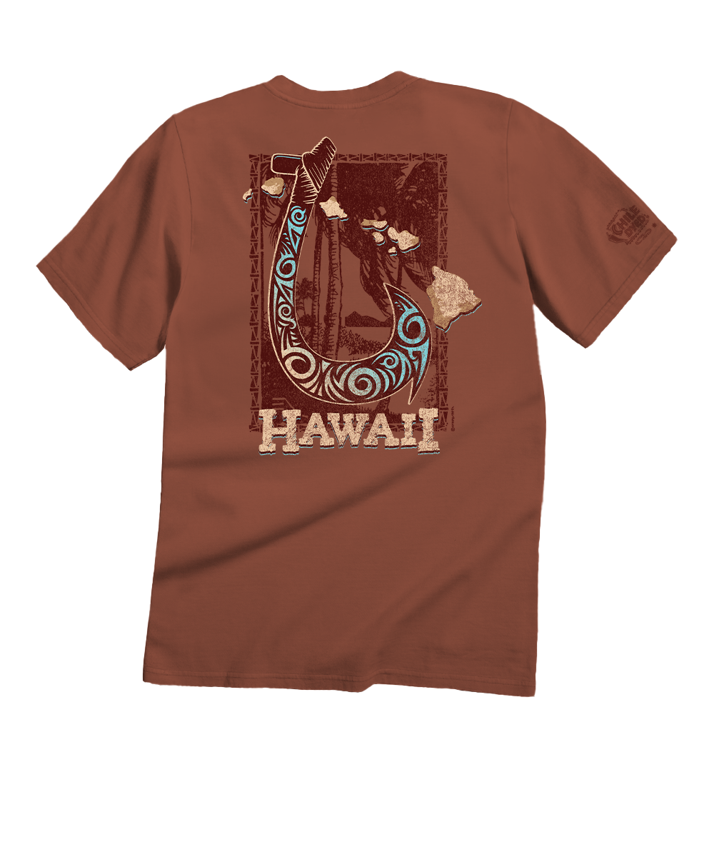 Hawaiian Fish Hook - Chile Dyed Short Sleeve Crewneck T-Shirt 1 Hawaiian Fish Hook - Chile Dyed Short Sleeve Crewneck T-Shirt