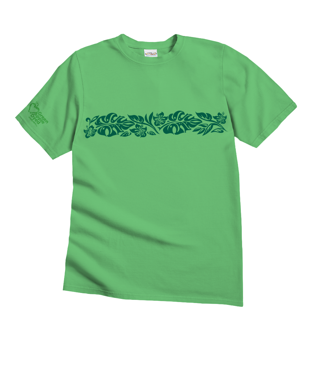 Hawaiian Floral Band - Green Apple Dyed Short Sleeve Crewneck T-Shirt