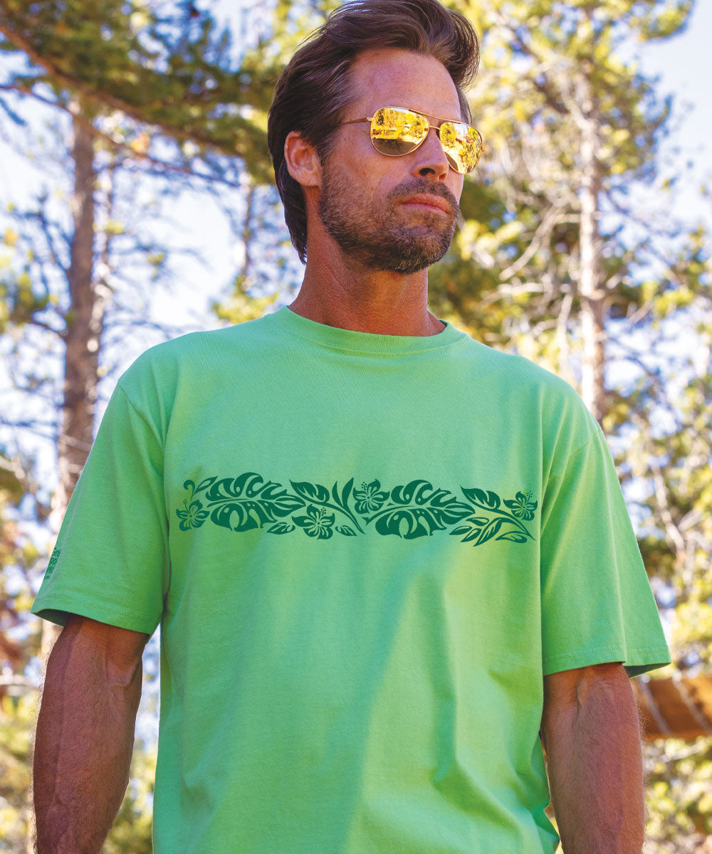 Hawaiian Floral Band - Green Apple Dyed Short Sleeve Crewneck T-Shirt 2 Hawaiian Floral Band - Green Apple Dyed Short Sleeve Crewneck T-Shirt