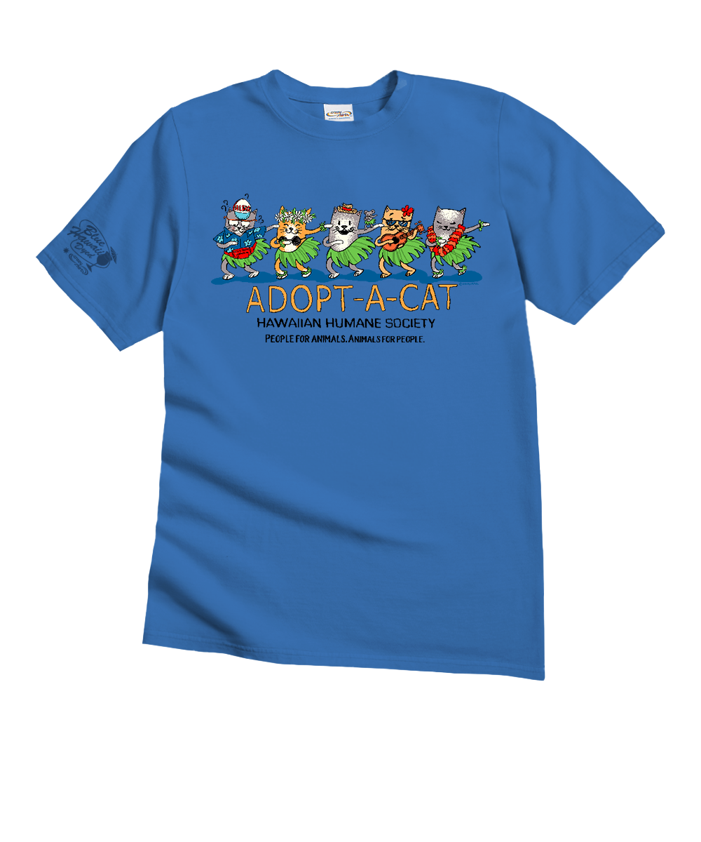 Hawaiian Humane Society Meow Halau - Blue Hawaii Dyed Short Sleeve Crewneck T-Shirt 1 Hawaiian Humane Society Meow Halau - Blue Hawaii Dyed Short Sleeve Crewneck T-Shirt